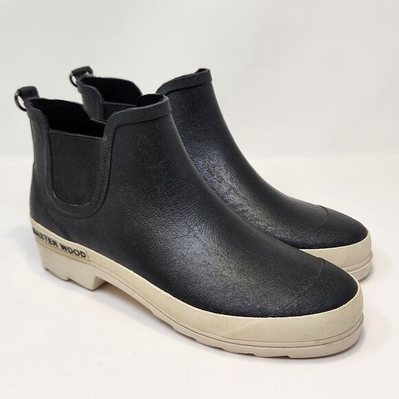 Baxter Wood Havea Black White Sole Chelsea Rain Boot Womens 10 Ankle Pull On - Picture 1 of 10